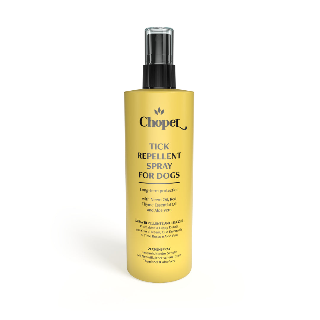 Spray répulsif anti-tiques pour les chiens - 150 ml Enrichi avec de l'huile de Neem, de l'huile essentielle de Thym rouge et d’Aloe vera Cod.: AN02B