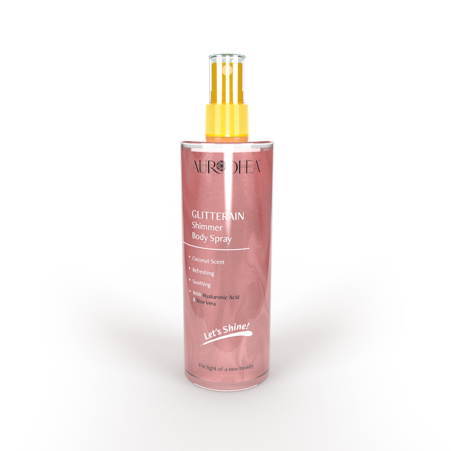 GLITTERAIN - Pink Shimmer Body Spray (parfum de noix de coco) - 150 ml Enrichi en acide hyaluronique et en aloe vera Cod.: SOL22