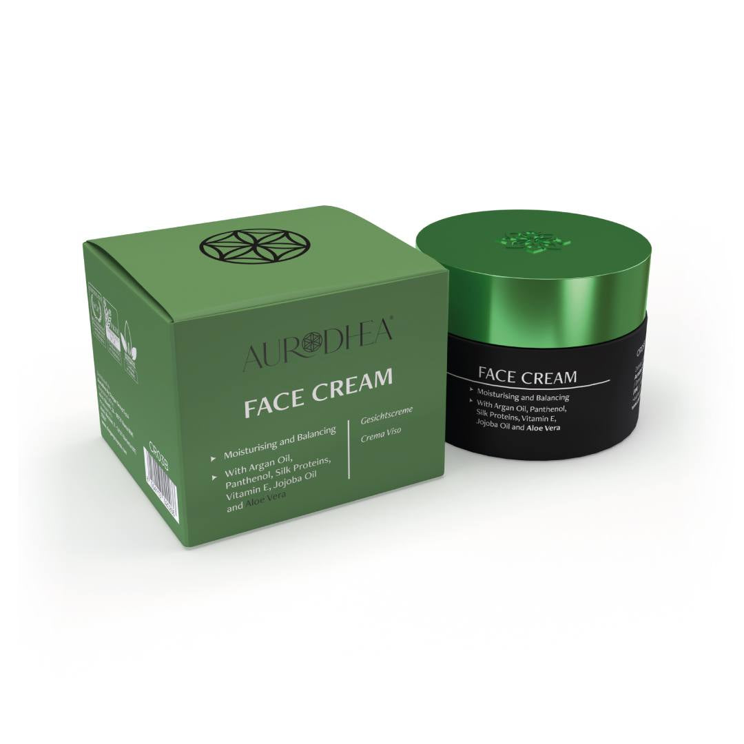 Crème de jour visage Aloe Vera - 50 ml Enrichie en huile d’Argan, Panthénol, Protéines de Soie, huile de Jojoba et Vita Cod.: CR03B